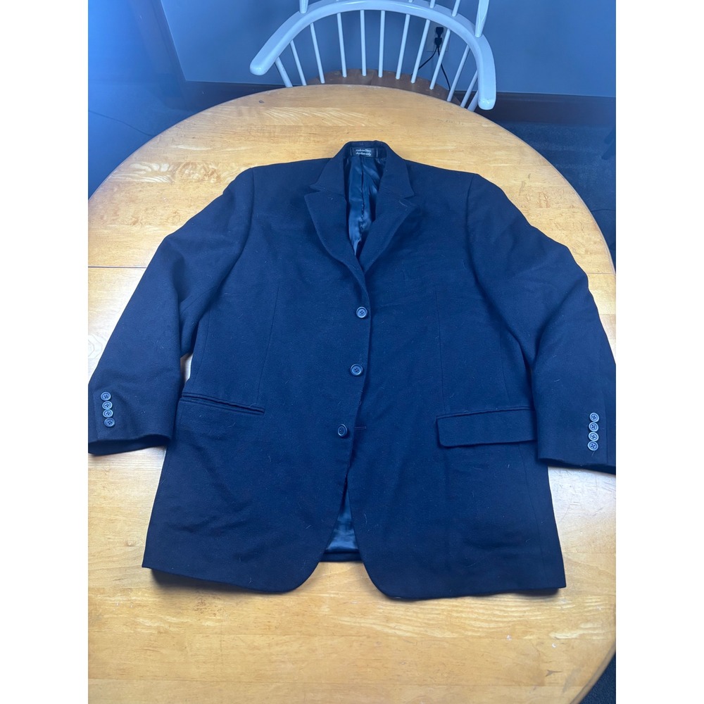 Andrew Fezza Mens Navy Blue Wool Blend 3 Button Blazer Sport Coat Jacket